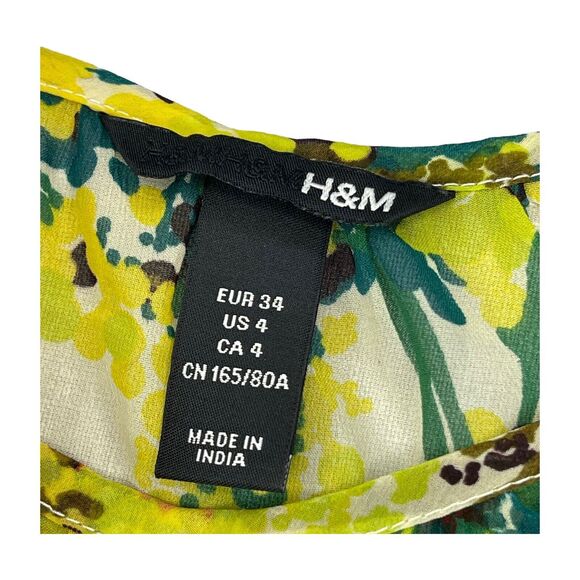 H&M Multicolor Floral Sheer Long Sleeve Blouse Women’s Size 4 - Picture 2 of 9